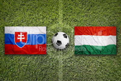 Slovakia vs. Hungary flags on soccer field