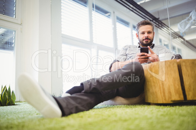 Businessman using mobile phone at creative office