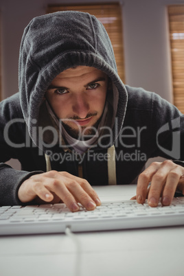 Portrait of young man using computer keyboard