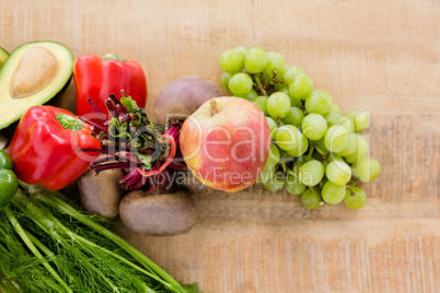 High angle view of various fruits and vegetables