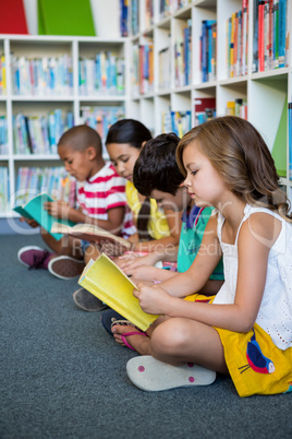 Students reading books while sitting at library