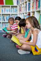 Students reading books while sitting at library