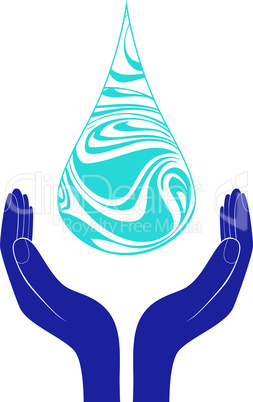 Save water sign icon. Hand holds water drop symbol. Environmental protection symbol. Thin line circle web icons with outline. Vector