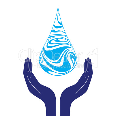 Save water sign icon. Hand holds water drop symbol. Environmental protection symbol.  Vector