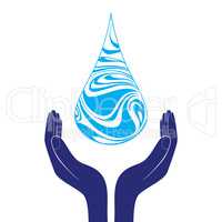 Save water sign icon. Hand holds water drop symbol. Environmental protection symbol.  Vector