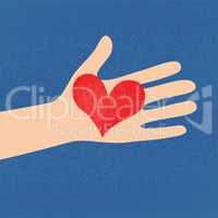 love red heart in hand to woman