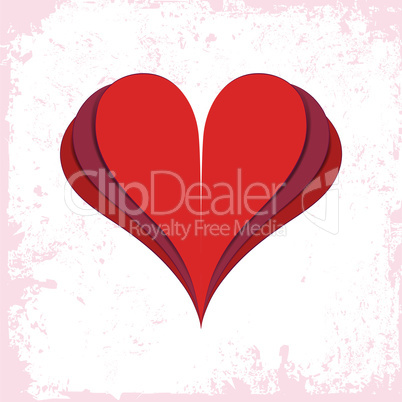 Vector love heart, paper valentine icon, romantic. Graphic design element isolated on white grunge background.