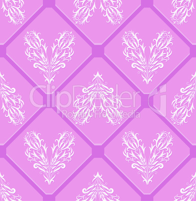 Floral pink pattern heart background seamless swirl vector texture. Valentine day illustration. Cute graphic art wallpaper.