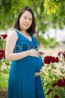 Young Pregnant Chinese Woman Portrait in Rose Garden