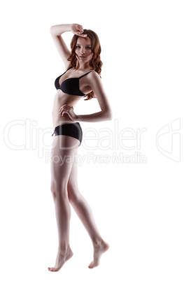 Pretty young girl in underwear, isolated on white