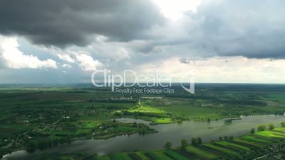 Village and Fields With a Bird's-eye view in Spring