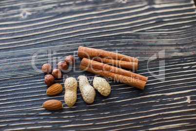 nuts and cinnamon on the table