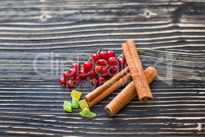 Nuts and candied fruits on the board texture