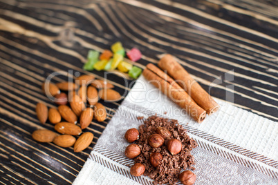 Cereals and chocolate chips lie on the texture table