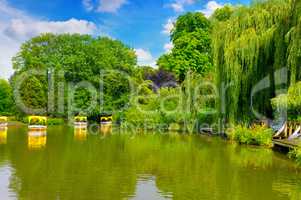 picturesque lake and pleasure boats