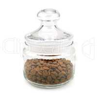 coffee beans in a glass jar isolated on white background