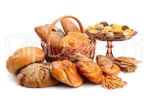 Collection of bread products isolated on white