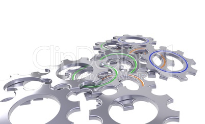 metal gear wheel set isolated white background - 3d illustration