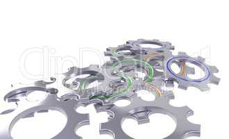 metal gear wheel set isolated white background - 3d illustration