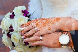Bride's Hand With Henna Tattoo And Jewellery, Wedding