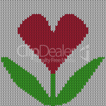 Knitted heart flower. Valentine day holiday. Vector handmade seamless pattern. Abstract ornamental background. Illustration texture.