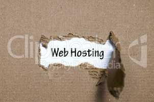 The word web hosting appearing behind torn paper