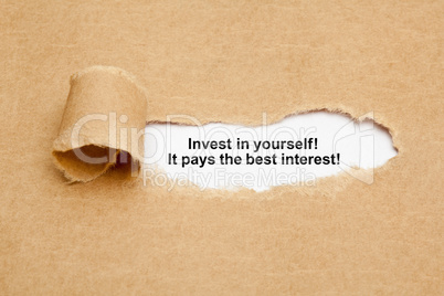 Invest In Yourself Quote Ripped Paper Concept