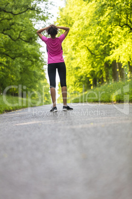 Young Woman Teenager Fitness Road Running Resting