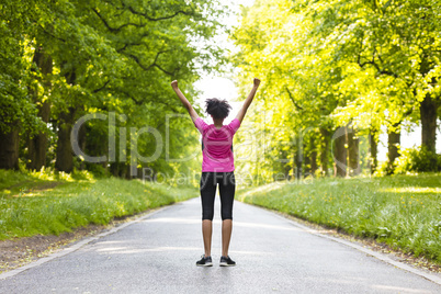 Young Woman Teenager Fitness Running Celebrating