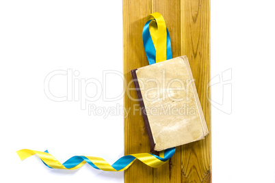 Yellow and blue satin ribbons book