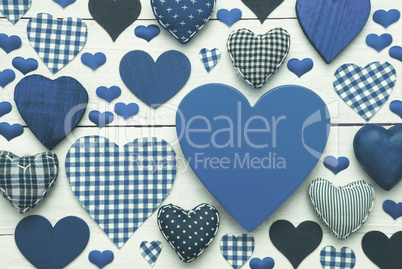 Blue Greeting Card With Heart Texture, Copy Space