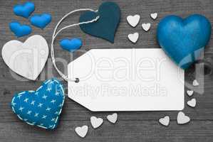Black And White Label, Blue Hearts, Copy Space