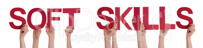 People Hands Holding Red Straight Word Soft Skills