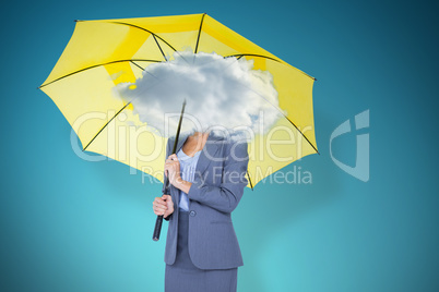 Composite image of full length portrait of smiling businesswoman