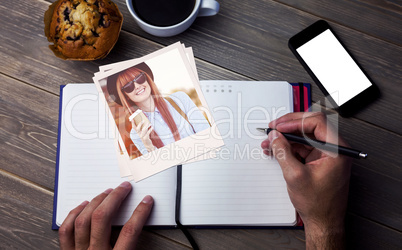 Composite image of smiling hipster woman drinking coffee