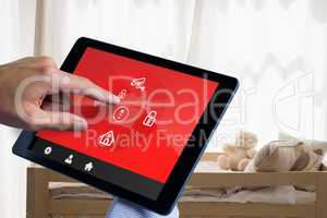 Composite image of man using tablet pc