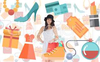 Composite image of pretty woman with shopping bags