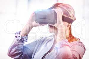 Woman using a virtual reality device