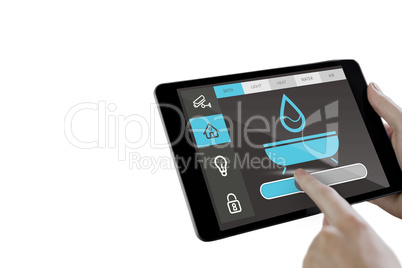 Composite image of man using tablet pc