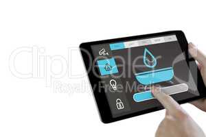 Composite image of man using tablet pc