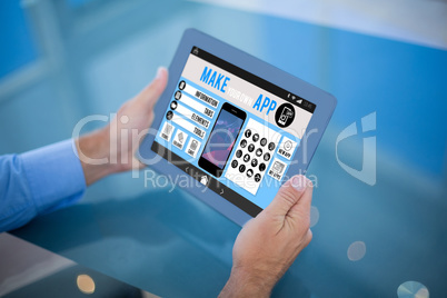 Composite image of businessman using his tablet