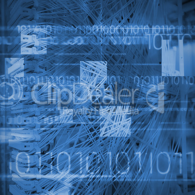 Composite image of blue technology design with binary code