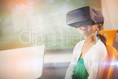 Seated girl wearing virtual reality glasses