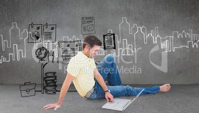 Composite image of smiling man using a laptop