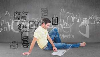 Composite image of smiling man using a laptop