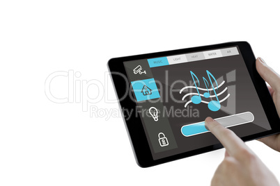 Composite image of man using tablet pc