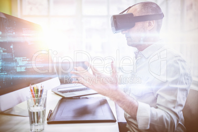 Casual businessman using virtual reality device