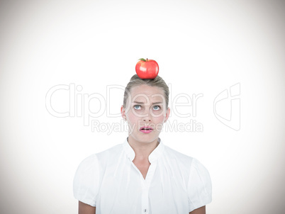Composite image of close-up of confused businesswoman