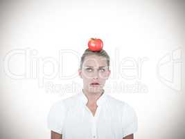 Composite image of close-up of confused businesswoman