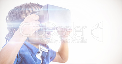 Boy using a virtual reality device